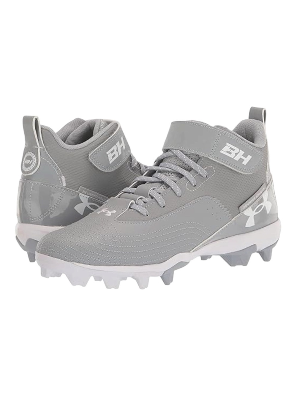 UNDER ARMOUR MEN’S HARPER 7 MID RUBBER MOLDED BASEBALL CLEAT GRAY WHITE SZ 6.5